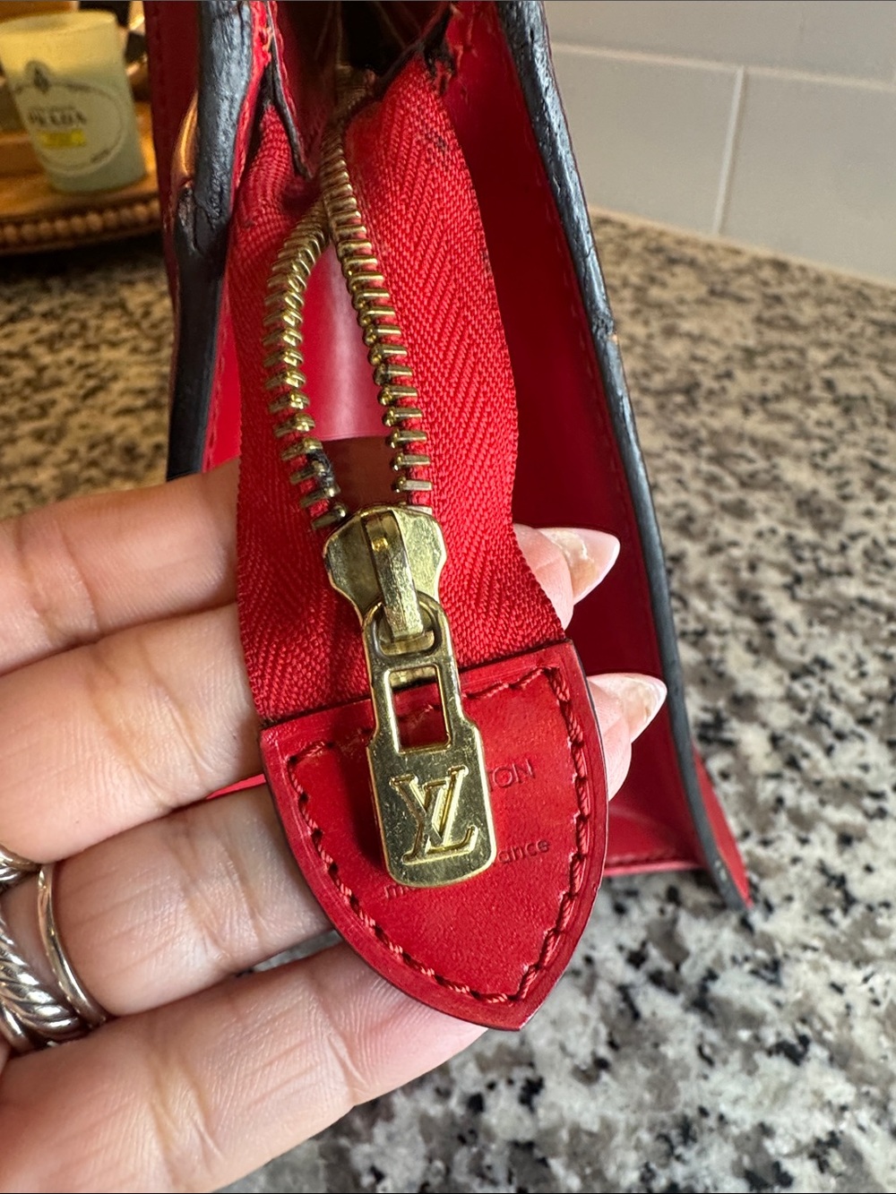 Louis Vuitton Red Textured Leather Pouch - Picture 7 of 8
